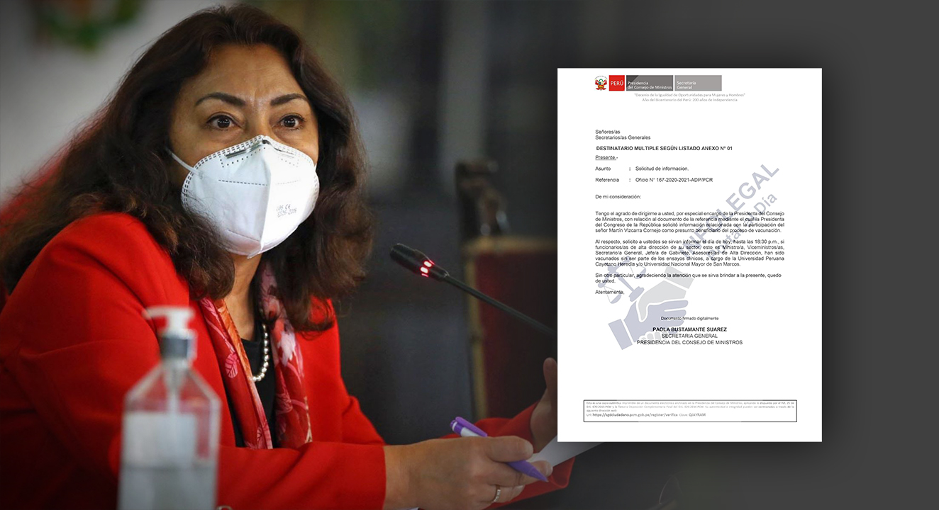 PCM pidió a los ministerios y a Palacio la lista de sus vacunados con plazo hasta las 6:30 de hoy